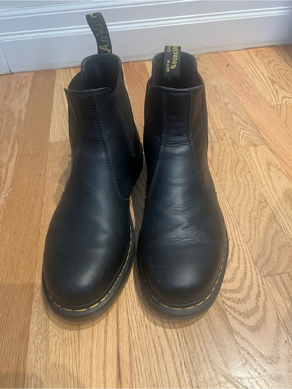 Dr. Martens Black Leather Chukka Boots with Yellow Stitching
